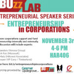 Speaking Panel: Entrepreneurship in Corporations: 11/3, 4 - 6 pm